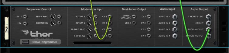 CV-to-audio connections
on back of Thor