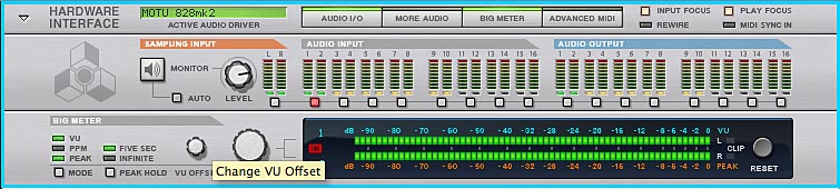 Setting VU offset in the Big
Meter